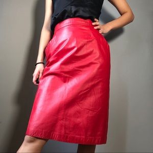 Signature Leather Red Hot Leather Pencil Skirt